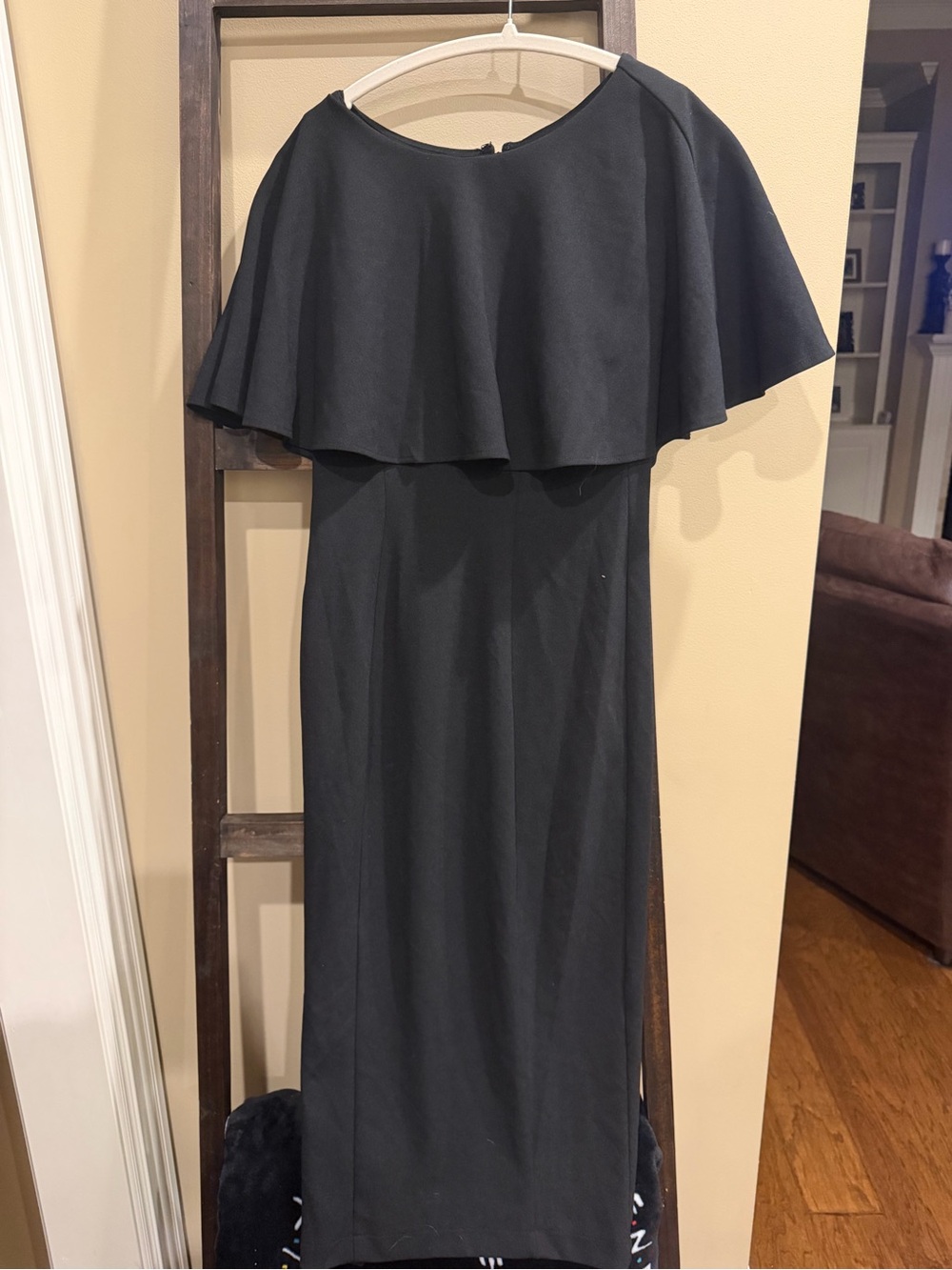 Maison Tara Black Cape-Sleeve Maxi Dress